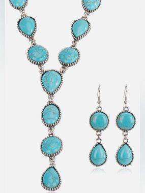 Turquoise Teardrop Necklace & Earrings Set - Blue Stone Jewelry